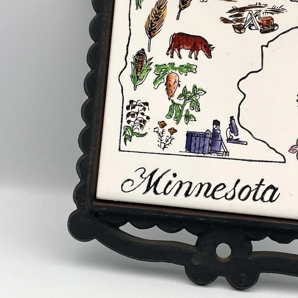 Vintage 1970s Minnesota State Souvenir Tile Wall Hanging Trivet Enesco Japan‎